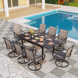 PHI VILLA 9 Piece Outdoor Dining Set, 82'' Metal Table & Grey Swivel Chairs