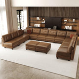 LLappuil Brown Leather Modular Sofa Sectional Couch with Storage