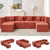MONVANE Modular Sectional Cloud Couch for Living Room - 130'' 6 Seater Convertible Chenille Couches Set with Ottoman, No Assembly Compression Sofas, Comfy Floor Sofa with Memory Foam, Grey