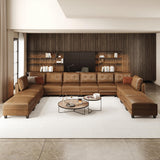 LLappuil Brown Leather Modular Sofa Sectional Couch with Storage