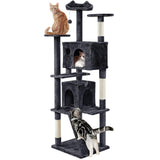 Yaheetech 54in Cat Tree, Multi-Level Cat Tower with Spacious Kitten-ear Perch, 2 Cozy Caves, Scratching Posts, Climbing Ladder, 2 Plush Balls, Durable Pet House Furniture for Indoor Kittens, Dark Gray