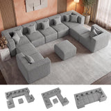 MONVANE Modular Sectional Cloud Couch for Living Room - 130'' 6 Seater Convertible Chenille Couches Set with Ottoman, No Assembly Compression Sofas, Comfy Floor Sofa with Memory Foam, Grey