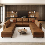 LLappuil Brown Leather Modular Sofa Sectional Couch with Storage