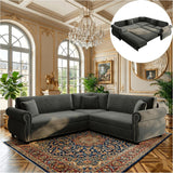 88" Sectional Couches for Living Room, 5-Seater Sofa Bed Chenille Pull Out Sofa Bed, Chesterfield L Shaped Sleeper Sofa, Oversized Pull Out Couch with Nailhead Trim King Size Sectional Sofa, DarkGray