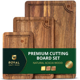 ROYAL CRAFT WOOD Wooden Cutting Boards for Kitchen Appliances - Non Toxic Bamboo Wood Cutting Board Set with Deep Juice Groove, Side Handles, Charcuterie & Butcher Block for Meat, Meal Prep & Serving