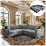 88" Sectional Couches for Living Room, 5-Seater Sofa Bed Chenille Pull Out Sofa Bed, Chesterfield L Shaped Sleeper Sofa, Oversized Pull Out Couch with Nailhead Trim King Size Sectional Sofa, DarkGray