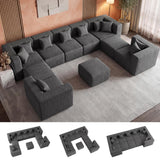 MONVANE Modular Sectional Cloud Couch for Living Room - 130'' 6 Seater Convertible Chenille Couches Set with Ottoman, No Assembly Compression Sofas, Comfy Floor Sofa with Memory Foam, Grey