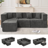 MONVANE Modular Sectional Cloud Couch for Living Room - 130'' 6 Seater Convertible Chenille Couches Set with Ottoman, No Assembly Compression Sofas, Comfy Floor Sofa with Memory Foam, Grey