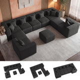 MONVANE Modular Sectional Cloud Couch for Living Room - 130'' 6 Seater Convertible Chenille Couches Set with Ottoman, No Assembly Compression Sofas, Comfy Floor Sofa with Memory Foam, Grey