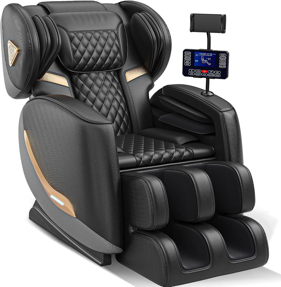 Upgraded Full Body Massage Chair Recliner Zero Gravity Chair with 10 Rollers Enhanced Back Cushion Thick Seat Cushion Airbags Heat Foot Massage Auto Modes Bluetooth Speaker Touchscreen