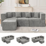 MONVANE Modular Sectional Cloud Couch for Living Room - 130'' 6 Seater Convertible Chenille Couches Set with Ottoman, No Assembly Compression Sofas, Comfy Floor Sofa with Memory Foam, Grey