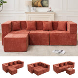 MONVANE Modular Sectional Cloud Couch for Living Room - 130'' 6 Seater Convertible Chenille Couches Set with Ottoman, No Assembly Compression Sofas, Comfy Floor Sofa with Memory Foam, Grey