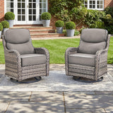 Luxury Swivel Rocker Chairs Fire Pit Set with 6" Thick Cushion 10 piece Wicker Outdoor Patio Chair with Sofa and Ottoman,Comfortable High Back Outdoor Patio Furniture Set - Brown | Gray