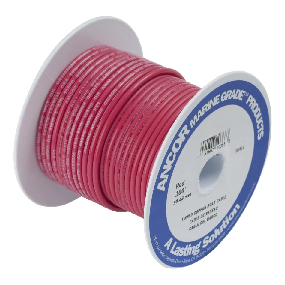 Ancor 108825 Marine Grade Electrical Primary Tinned Copper Boat Wiring (10-Gauge Red 250-Feet)