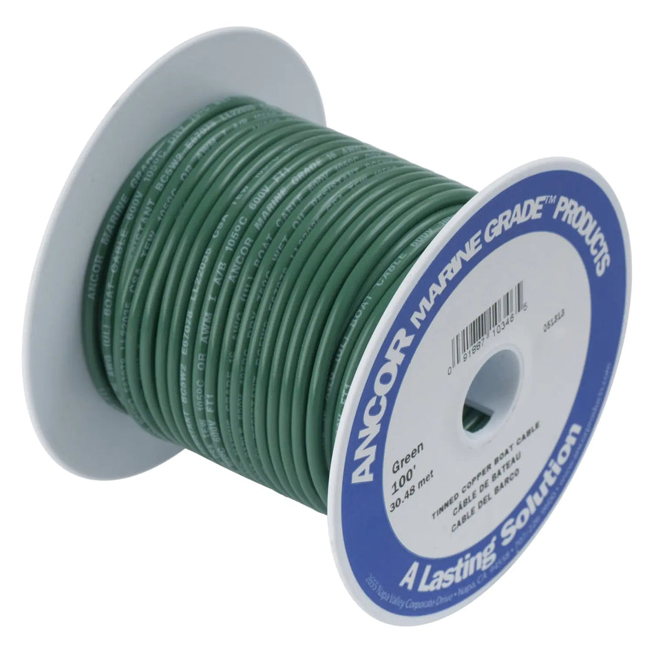 Ancor 108302 Marine Grade Electrical Primary Tinned Copper Boat Wiring (10-Gauge Green 25-Feet)