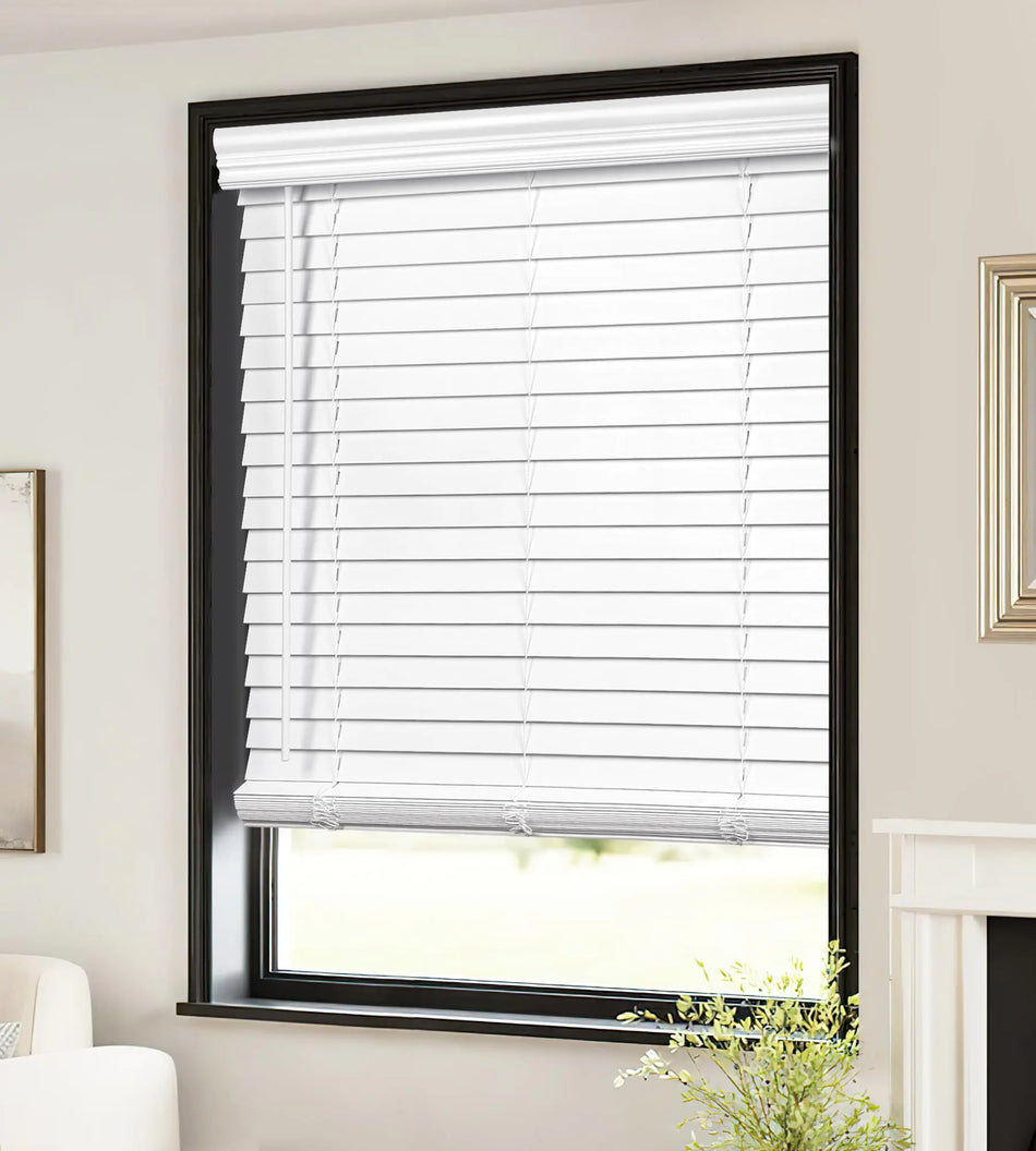LazBlinds 2-inch Cordless Faux Wood Blinds with Royal Valance Room Darkening Horizontal Window Blinds Inside Mount Blinds for Windows - Fit for Window 35.125 W x 48 H - White
