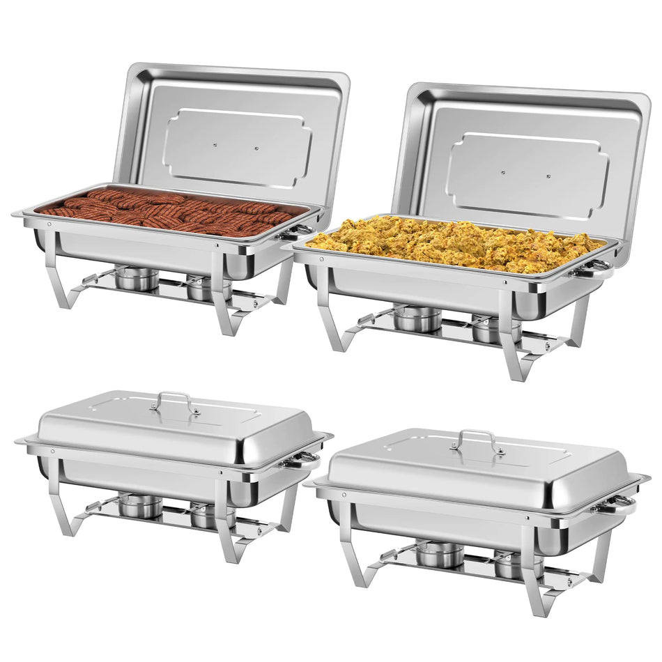 Rengue 9.5 QT Chafing Dishes 4 Pack High Premium Stainless Steel Complete Set Rectangular Chafing Dish Buffet Set Heating and Cooling Chafing Dish for Gatherings Banquet Buffet Party Wedding