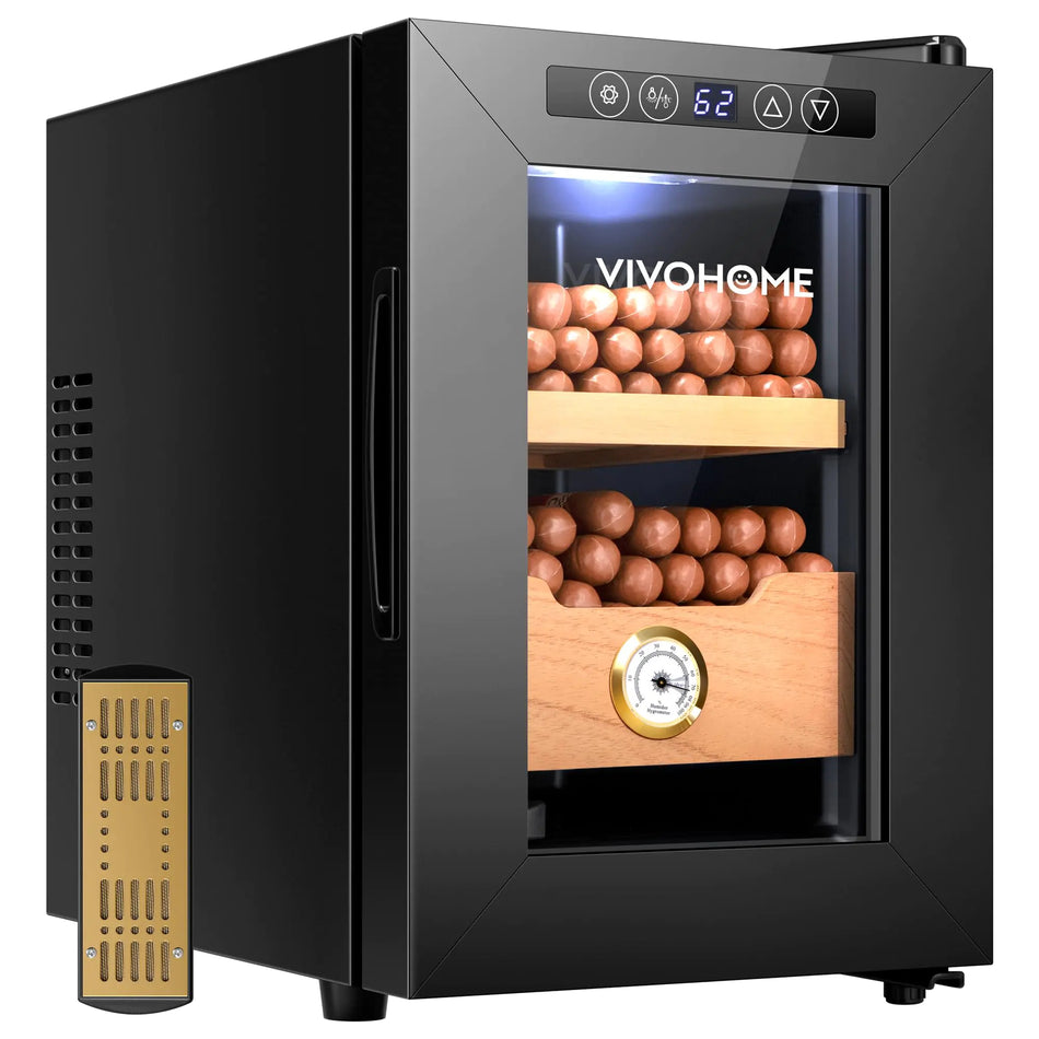 VIVOHOME Electric Humidor 10L 110 Counts Cooling and Heating Humidor Cabinet with Light Spanish Cedar Wood Inner Shelves and Drawer Accurate Hygrometer Humidifier Gift for Men