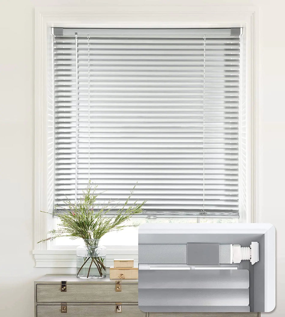 LazBlinds No Tools-No Drill 1" Aluminum Mini Blinds Cordless Blinds for Windows Light Filtering Horizontal Blinds and Shades for Window Size 48 W x 48 H Silver Grey