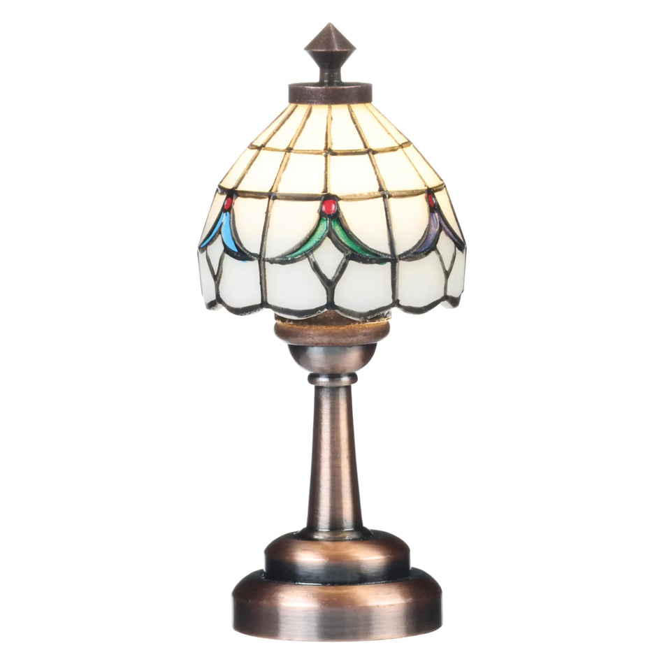 Mini Dollhouse Tiffany Table lamp LED Miniature Accent Lighting for Dolls House Decor Functional Light Furniture Accessories