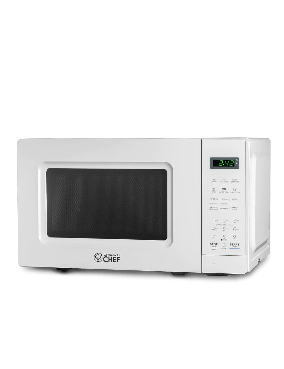COMMERCIAL CHEF 0.7 Cu Ft Microwave with 10 Power Levels 700W Microwave with Digital Display Countertop Microwave with Child Safety Door Lock Programmable with Push Button White