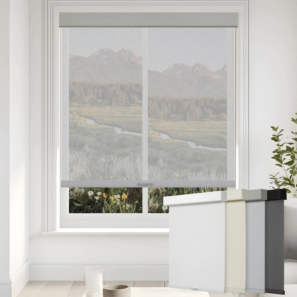 Persilux Light Filtering Blinds for Windows Blinds Cordless Solar Roller Shades for Windows (Grey 33"W x 72"H) 5% Openness UV Protection Thermal Insulated Semi Sheer Roller Blinds for Windows Office