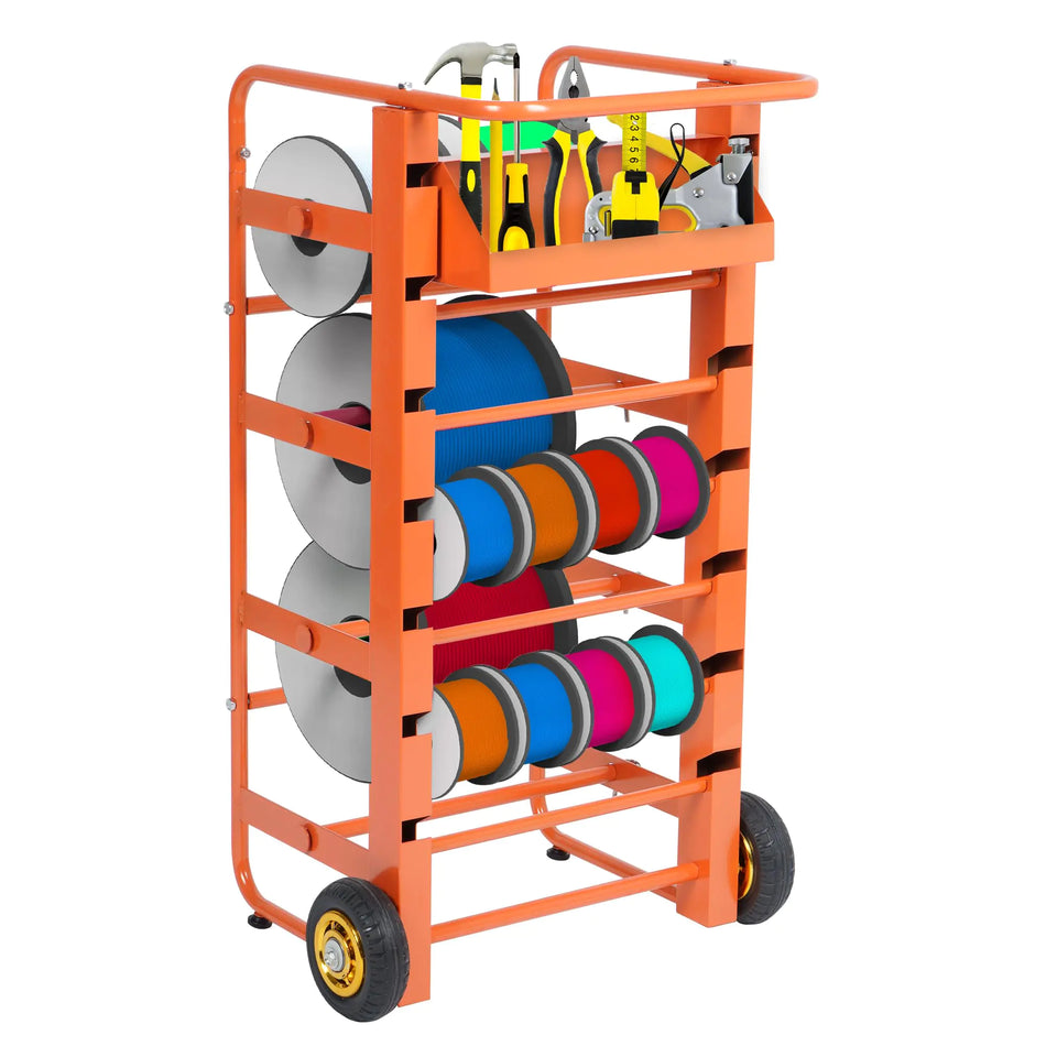 ikare Wire Spool Rack Cable Caddy Heavy Duty Multi-Spool Wire Rack Dispenser with Wheel Electrical Wire Spool Holder with Storage Tray for Wiring Storage and Electrical Industrial 300 lbs Capacity